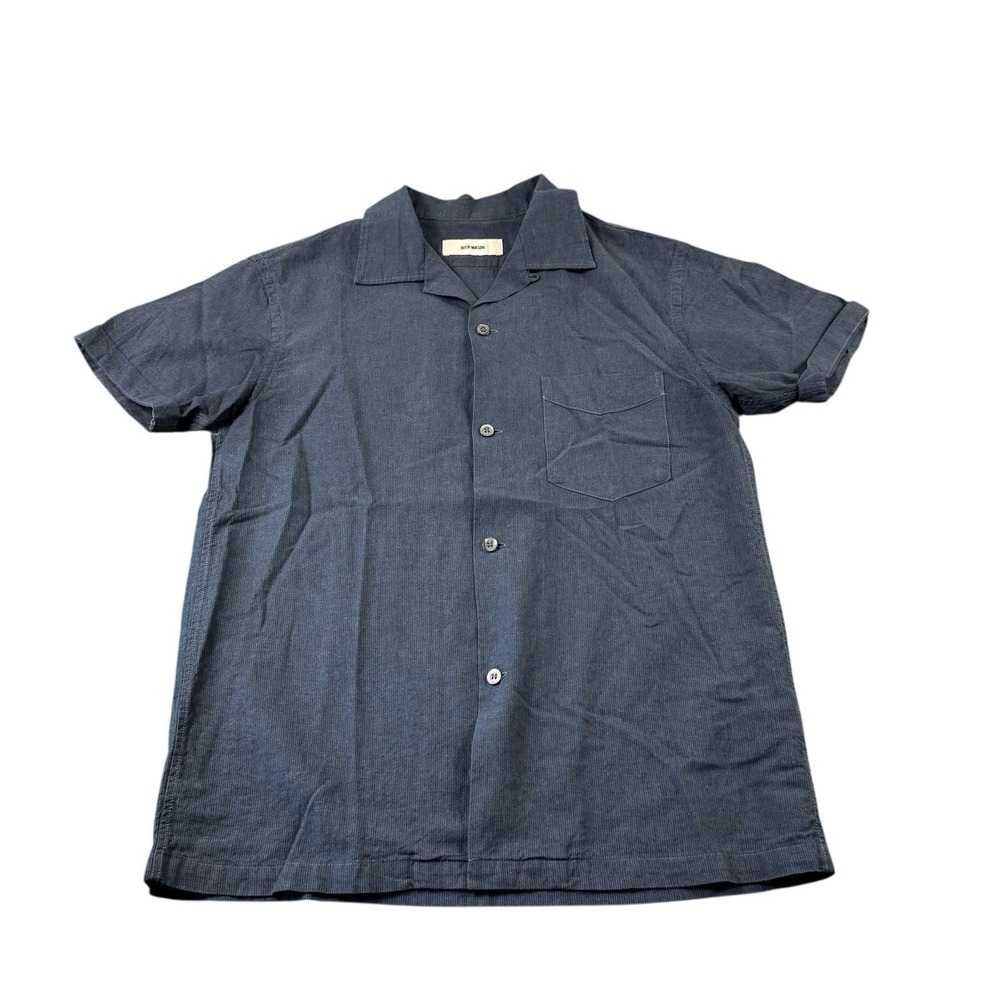 Buck Mason Blue Cotton S/S Loop Collar Men's Button Front Size XS
